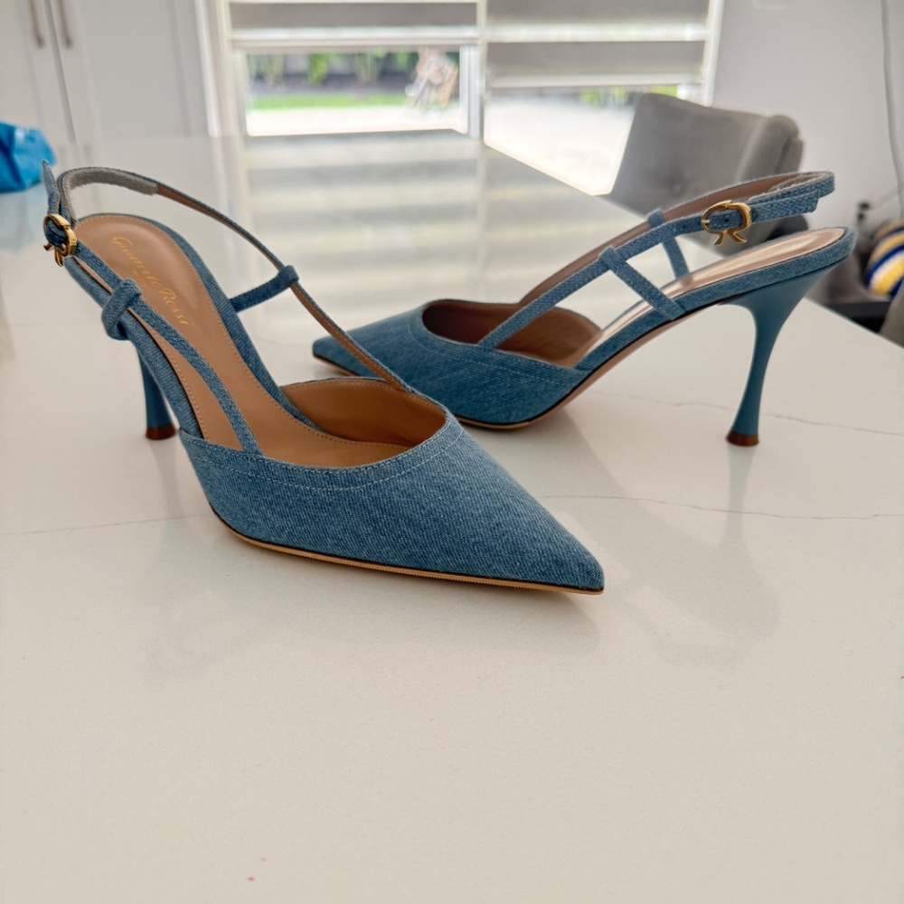 Gianvito Rossi Ascent 55 Blue Denim Slingback Pumps 40.5 Causal Work Going Out - Picture 2 of 8